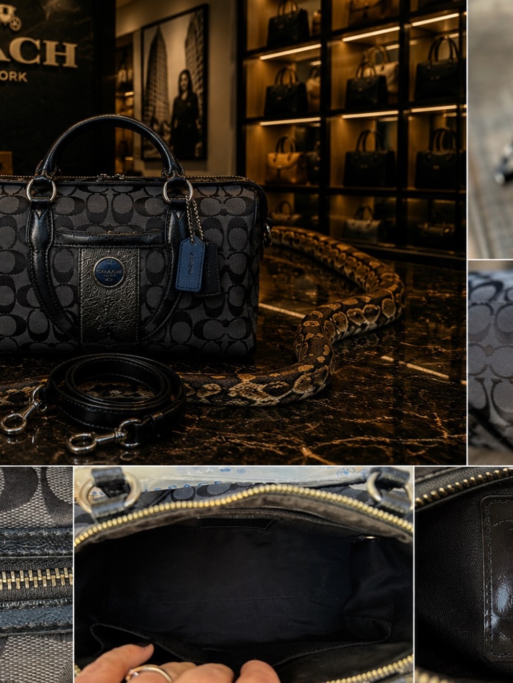 Coach Black Signature Jacquard Python Stripe Satchel - Picture 3 of 4